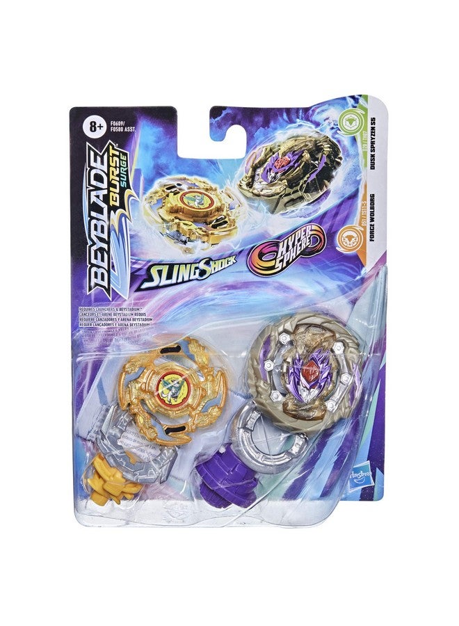 Beyblade Burst Surge Dual Collection Pack Hypersphere Dusk Spryzen S5 and Slingshock Force Wolborg Spinning Top Toys - 2 Battling Game Tops - Image 3