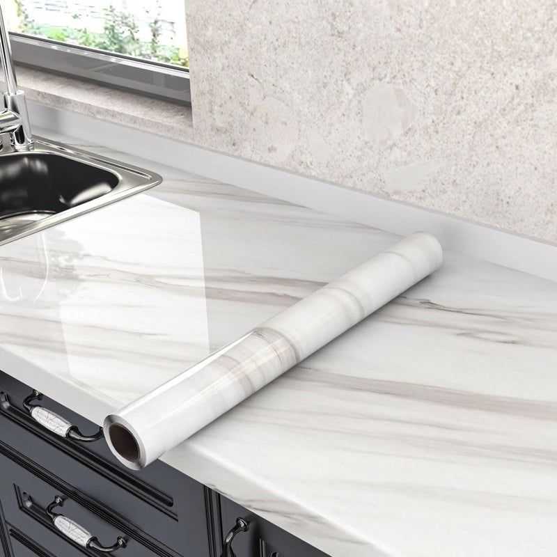 Sevalo Marble Contact Paper Peel and Stick Countertops for Kitchen Countertop Peel and Stick Waterproof Faux Marble Wallpaper Bathroom Granite SelfAdhesive Wallpaper Glossy Desk Cover 157inW 787inL