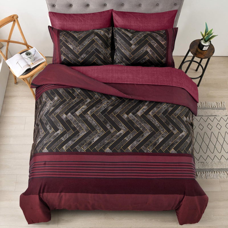 Luxudecor Burgundy Comforter Set King Size 7 Pieces Red and Black Stripe Bed in a Bag Geometric Comforter and Sheet Set, Soft Microfiber Complete Bedding Sets for All Seasons - Image 2