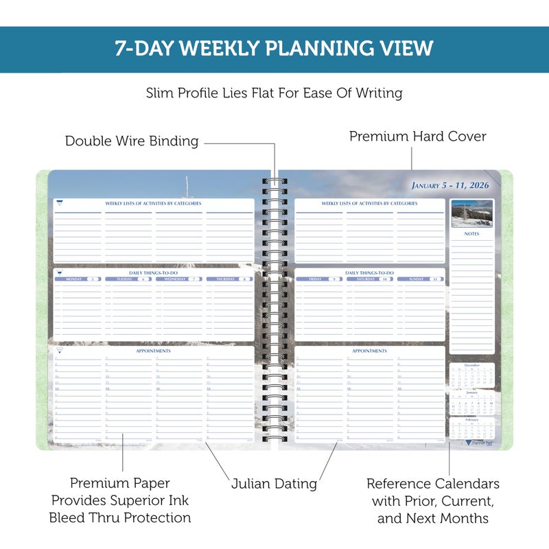 Planner Pad Spiral Bound January-December 2026/ Calendar Year 6 3/4" x 8 1/2" Medium 3-Tier Funnel Down 12 Month Organizer, Seasonal Color Ink - Image 4