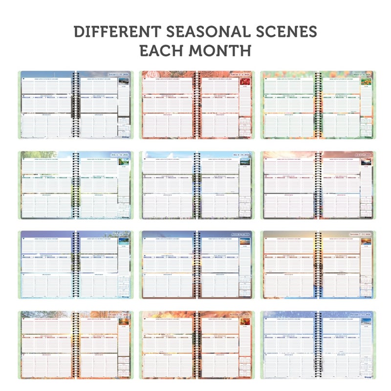 Planner Pad Spiral Bound January-December 2026/ Calendar Year 6 3/4" x 8 1/2" Medium 3-Tier Funnel Down 12 Month Organizer, Seasonal Color Ink - Image 3