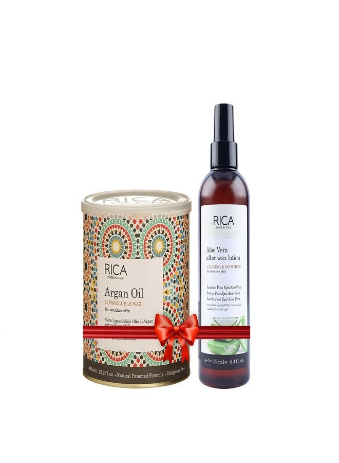 ريكا شمع ريكا لإزالة الشعر بدون ألم، بزيت الأرغان، قابل للذوبان في الدهون، للرجال والنساء، 800 مل | إزالة سريعة وسهلة للتسمير للبشرة الحساسة | لوشن واحد لما بعد إزالة الشعر بالشمع بخلاصة الصبار | عبوة من قطعتين - Image 1