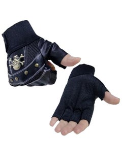 Generic Leather Half Fingers Skull Gloves For Sports activities And Motorcycle - Black color  - Image 2