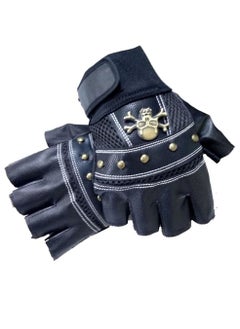 Generic Leather Half Fingers Skull Gloves For Sports activities And Motorcycle - Black color  - Image 1