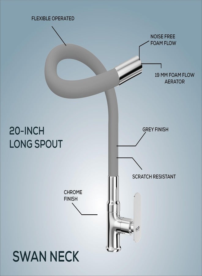 Gloxy Deck Mount Kitchen Sink Faucet with Chrome Finished Jet+ Lever - 20-Inch Silicone Grey Flexible Spout with Water-Saving Single Flow Nozzle for Kitchen - Image 3