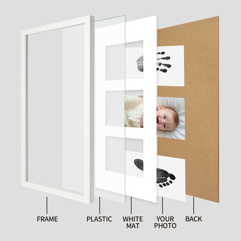 Black Wood Grain Triple Photo Frame 8x16 with Hand and Footprint Design - Image 4