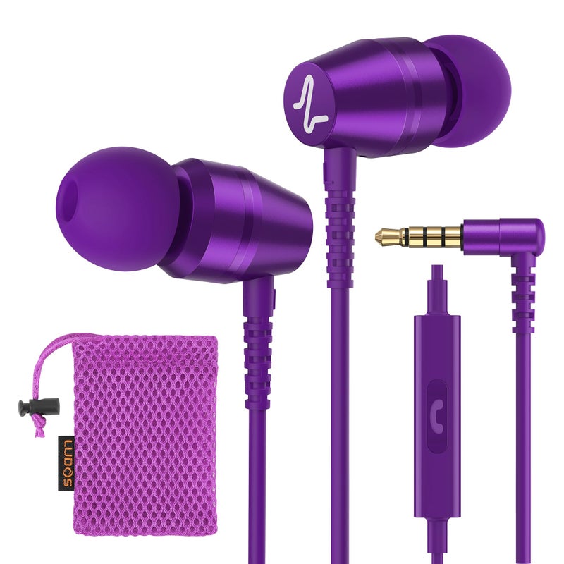 LUDOS OMNITONE Wired Earbuds in-Ear Headphones, 5 Year Warranty, Earphones with Microphone, 3.5 mm Jack Corded Ear Buds, Videoconference for iPhone, Samsung, Laptop, Kids, School Students - Purple - Image 1