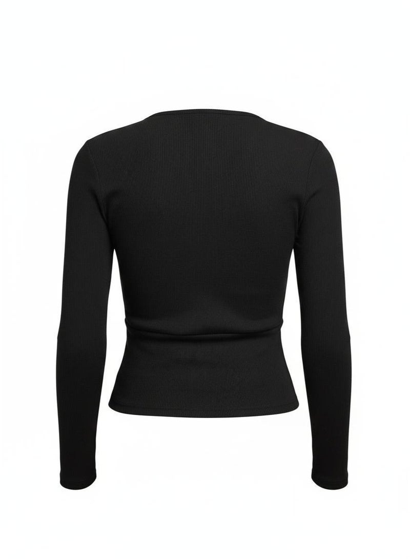 Don't Call Me Jennyfer Women's Ribbed Long Sleeve Surplice Wrap Top - Image 4