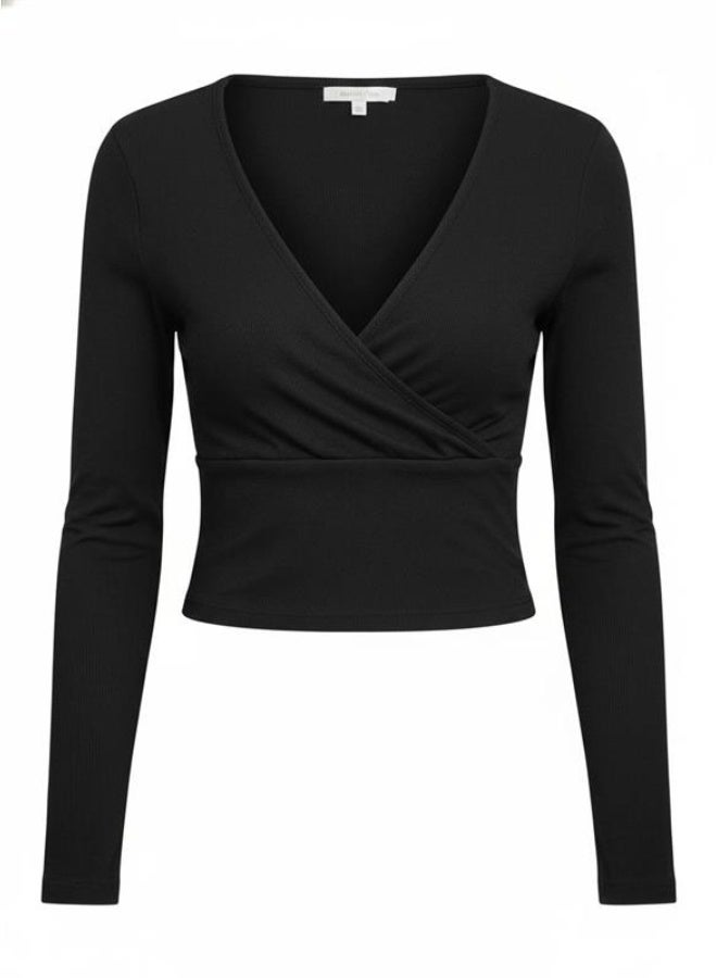 Don't Call Me Jennyfer Women's Ribbed Long Sleeve Surplice Wrap Top - Image 2
