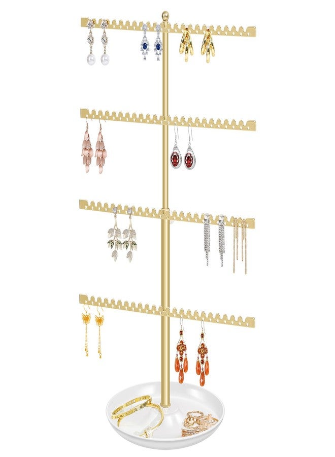 milylove 4-Tier Earring Holder Organizer Stand，Stud Earring Organizers and Storage with Ring Tray, Adjustable Earring Rack Jewelry Display Tree, 96 Holes and 88 Grooves for Earrings for Women Girls - Image 1