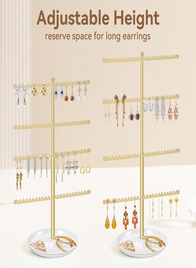 milylove 4-Tier Earring Holder Organizer Stand，Stud Earring Organizers and Storage with Ring Tray, Adjustable Earring Rack Jewelry Display Tree, 96 Holes and 88 Grooves for Earrings for Women Girls - Image 2