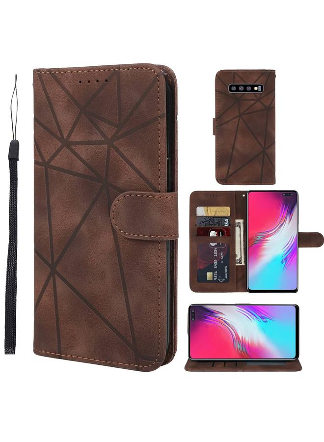 اس-توب جراب هاتف جلدي بتصميم خطوط هندسية لهاتف Samsung Galaxy S10 5G - Image 1