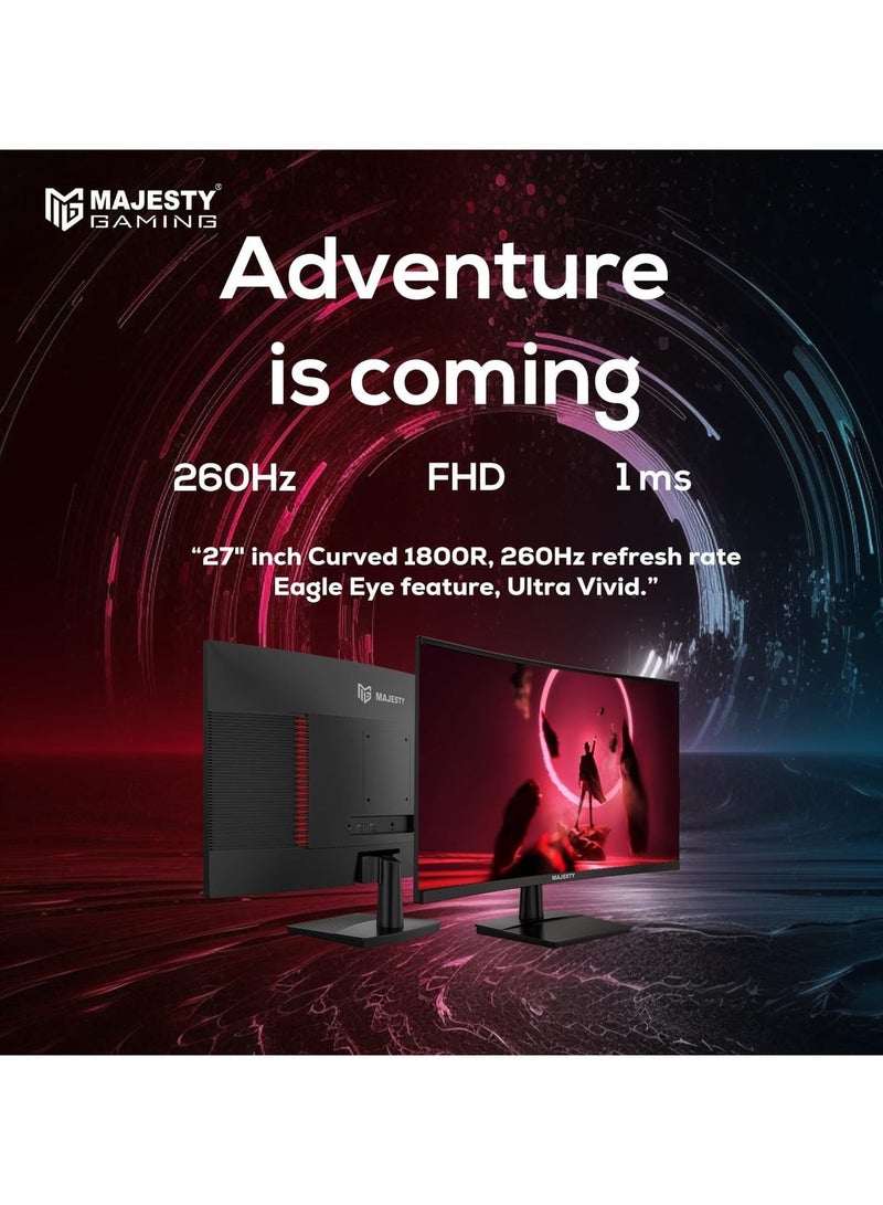 ماجيستي شاشة ألعاب ماجيستي منحنية 27 بوصة 1800R | FHD 1080p | VA | 260Hz | 1ms | G-SYNC & FreeSync | ‎99% sRGB | HDR | HDMI & DP 1.4 | سماعات مدمجة | VESA | إضاءة خلفية - Image 1