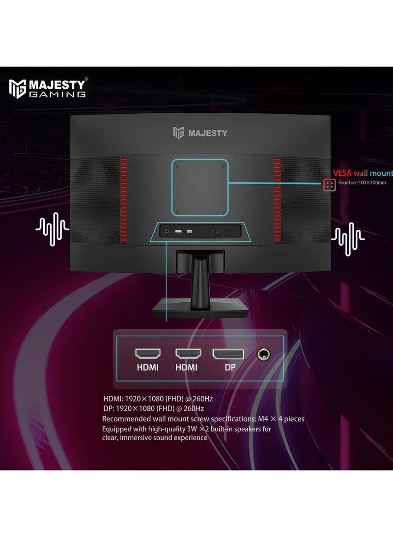 ماجيستي شاشة ألعاب ماجيستي منحنية 27 بوصة 1800R | FHD 1080p | VA | 260Hz | 1ms | G-SYNC & FreeSync | ‎99% sRGB | HDR | HDMI & DP 1.4 | سماعات مدمجة | VESA | إضاءة خلفية - Image 5