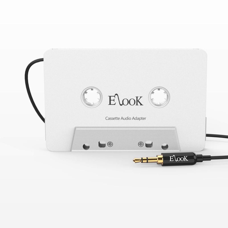 Elook Car Cassette Aux Adapter, 3.5mm Universal Audio Cable Tape Adapter for Car, Phone, MP3 ect. White - Image 1