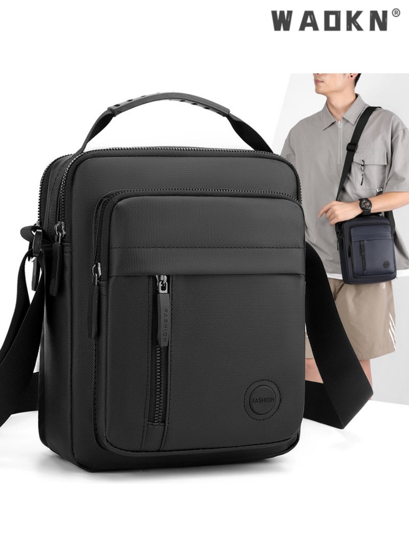 WAOKN Men High Quality boys Crossbody Bag Minimalist Wear-Resistant Oxford Crossbody/Shoulder Bag with Adjustable Strap and Top Handle Multi-layer Functional New Trends Fashion Handbag for Men Solid Black - Image 1