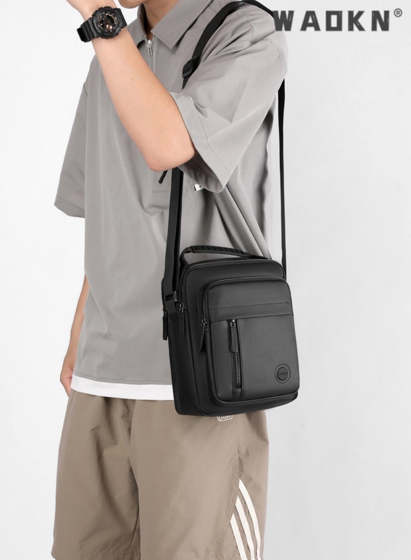 WAOKN Men High Quality boys Crossbody Bag Minimalist Wear-Resistant Oxford Crossbody/Shoulder Bag with Adjustable Strap and Top Handle Multi-layer Functional New Trends Fashion Handbag for Men Solid Black - Image 2