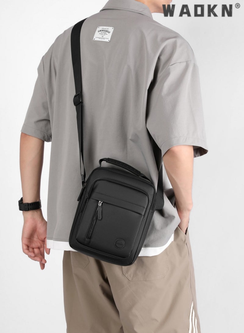 WAOKN Men High Quality boys Crossbody Bag Minimalist Wear-Resistant Oxford Crossbody/Shoulder Bag with Adjustable Strap and Top Handle Multi-layer Functional New Trends Fashion Handbag for Men Solid Black - Image 4