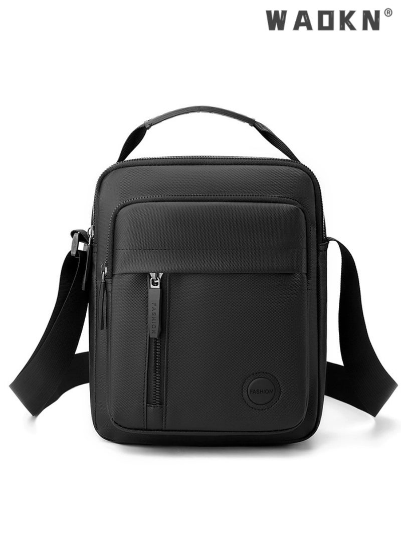 WAOKN Men High Quality boys Crossbody Bag Minimalist Wear-Resistant Oxford Crossbody/Shoulder Bag with Adjustable Strap and Top Handle Multi-layer Functional New Trends Fashion Handbag for Men Solid Black - Image 3
