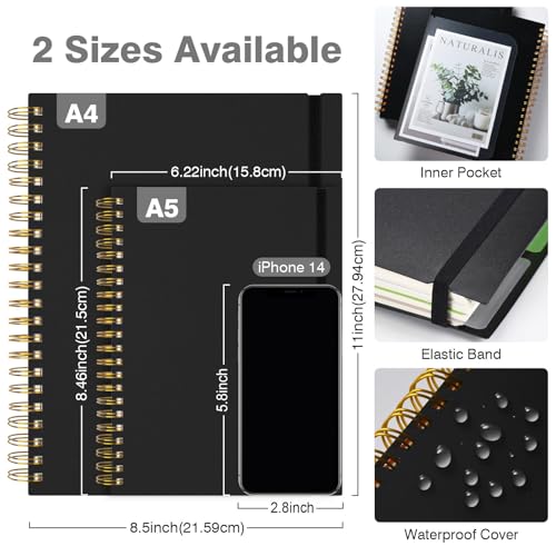 OMEYA دفتر ملاحظات حلزوني 8.5" × 11"، دفاتر 5 مواد دراسية مقسمة بقواعد جامعية مع فواصل قابلة للإزالة، 300 صفحة 100GSM دفتر كتابة سميك للنساء والرجال، دفاتر ملاحظات كبيرة A4 مسطرة للعمل والمدرسة - Image 5