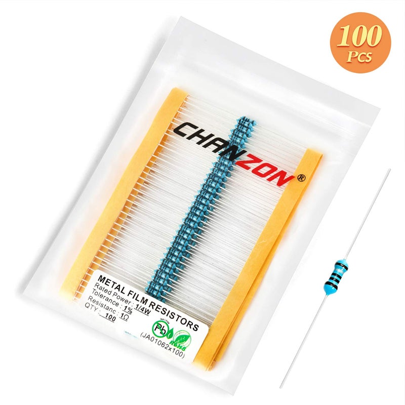 CHANZON 100pcs 1 Ω ohm Resistor 1/4W (0.25W) Metal Film Fixed Resistor 0.01 ±1% Tolerance 1R MF Through Hole Resistors Current Limiting Rohs Certificated - Image 3