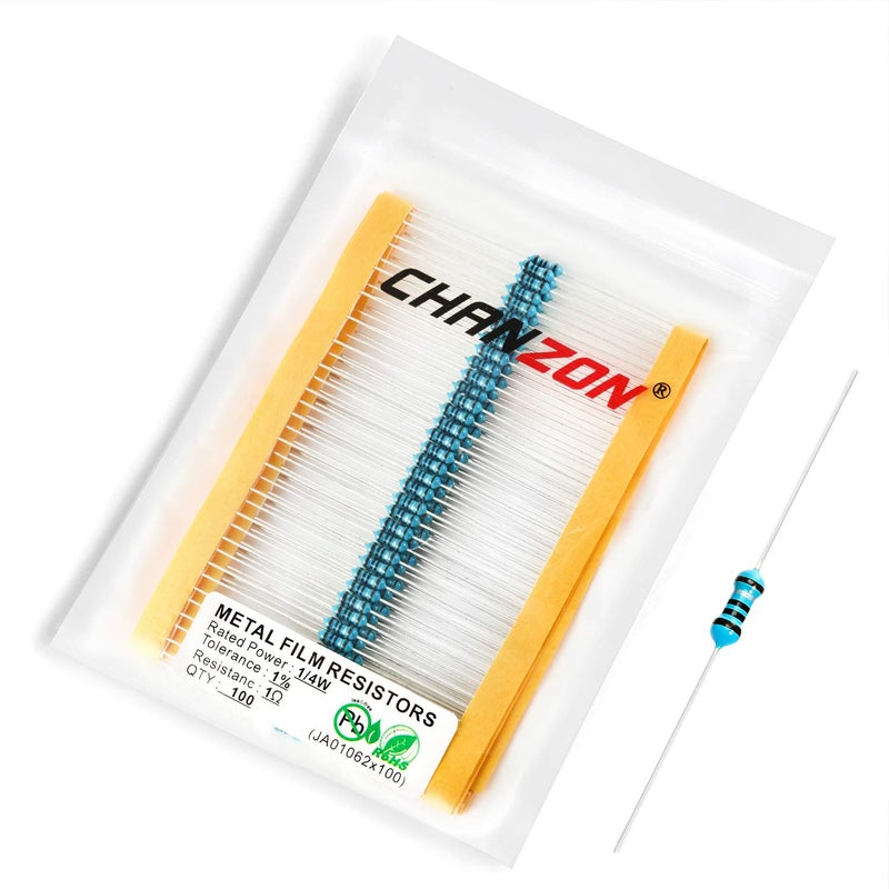 CHANZON 100pcs 1 Ω ohm Resistor 1/4W (0.25W) Metal Film Fixed Resistor 0.01 ±1% Tolerance 1R MF Through Hole Resistors Current Limiting Rohs Certificated - Image 5