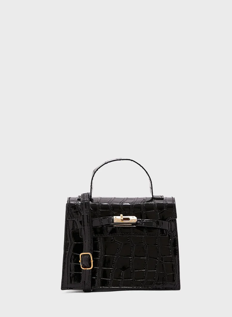ELLA Textured Patent Satchel Handbag