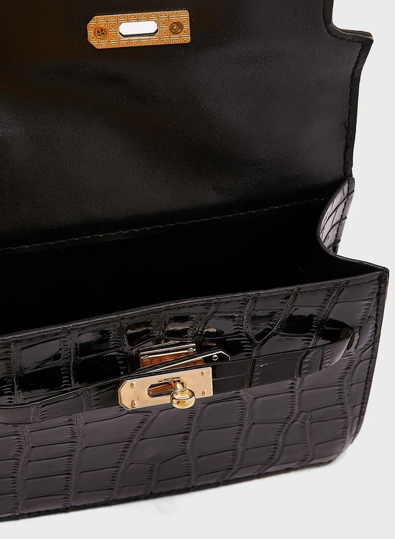 ELLA Textured Patent Satchel Handbag