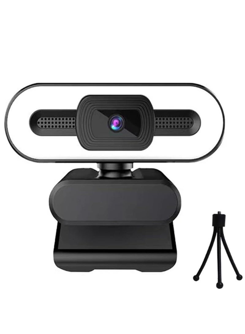 4K Webcam with Microphone, Fill Light, Autofocus, Privacy Cover, Tripod Stand for PC Laptop Desktop Video Calling. Plug&Play USB Streaming Webcam. - Image 1