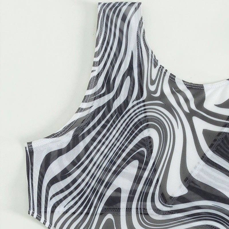 Bikini Three-Piece Green Striped Printed Bikini Sunscreen Cover Ups Swimsuit - Image 3