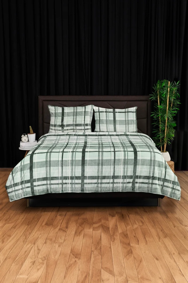 فافورا 3 Piece Woolly Double Blanket Bedspread Set - Green