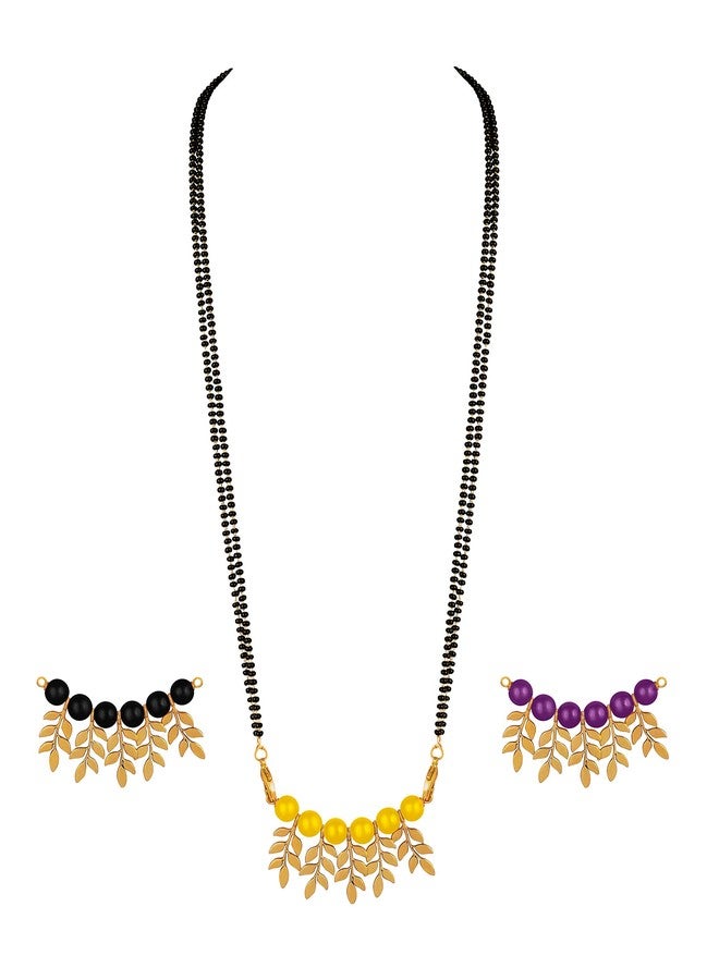 JFL Womens - Jewellery for Less Adorable Combo of Multi Color Bead and Leafy Oxidise Changeable Pendant with Gold Plated Black Beaded Double Chain Mangalsutra (Set of 3),Valentine - Image 3