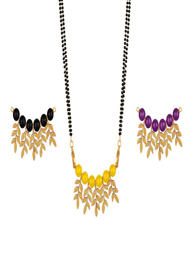 JFL Womens - Jewellery for Less Adorable Combo of Multi Color Bead and Leafy Oxidise Changeable Pendant with Gold Plated Black Beaded Double Chain Mangalsutra (Set of 3),Valentine - Image 1