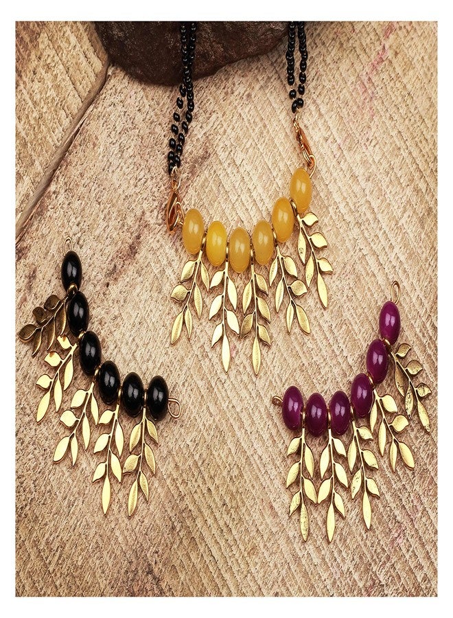 JFL Womens - Jewellery for Less Adorable Combo of Multi Color Bead and Leafy Oxidise Changeable Pendant with Gold Plated Black Beaded Double Chain Mangalsutra (Set of 3),Valentine - Image 2