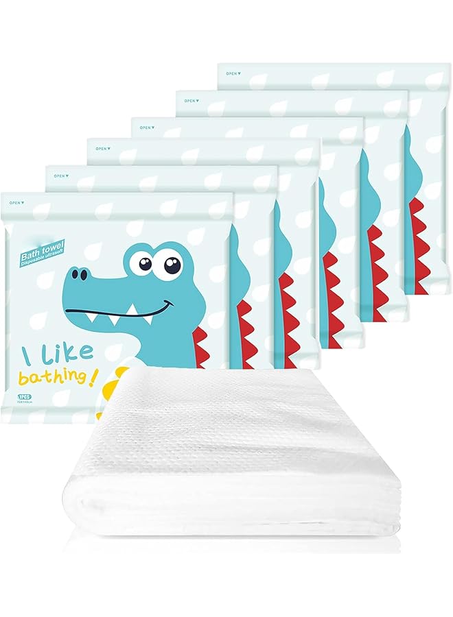 The Bros 6 Pack Disposable Bath Towels, White Soft Bath Wipes, Portable and Breathable Thick Bath Cloths, 55" x 28" Viscose Towels for Travel, Hotel, Business Trip, Shower, Bath, Hiking - Image 1