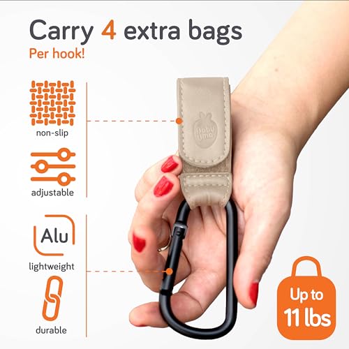 Baby Uma Stroller Hooks for Bags (2 Pack) - Leather-Style Stroller Clips and Hooks, Non-Slip Stroller Accessories, Carry 11 lbs Per Stroller Hook, Universal Baby Essentials & Stroller Accessories - Image 4