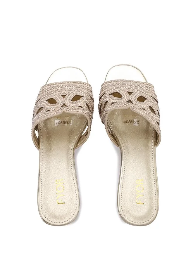 Fyor  Embellished Lattice Strap Block Heel MY 415 for Women | Best Price UAE