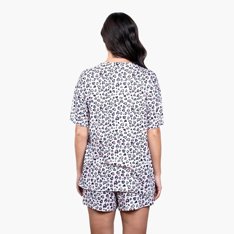 Aadaraya Aadaraya Printed Drop Shoulder T-shirt and Pyjama Set