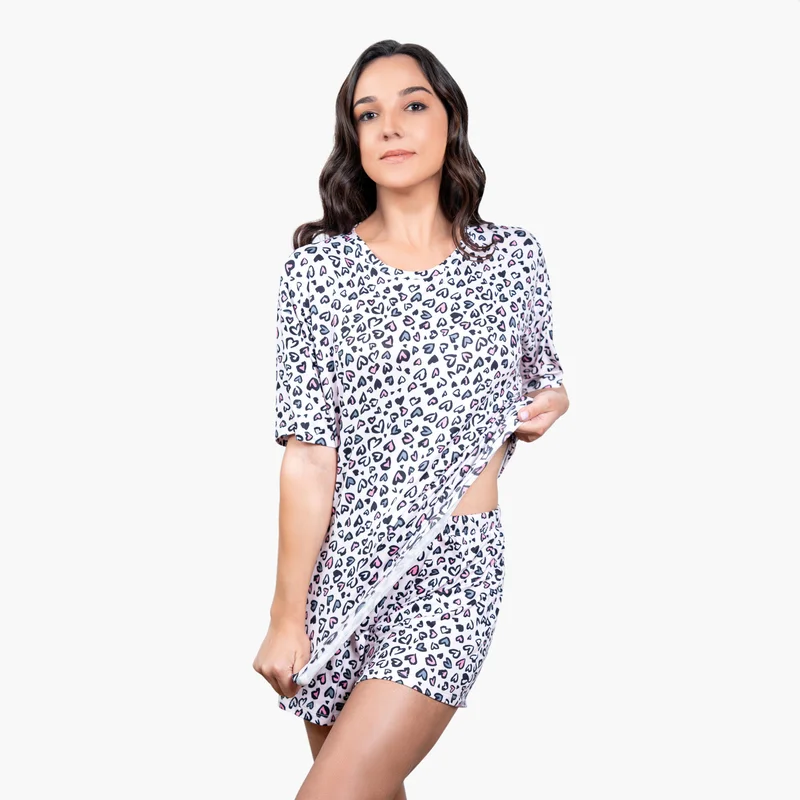 Aadaraya Aadaraya Printed Drop Shoulder T-shirt and Pyjama Set