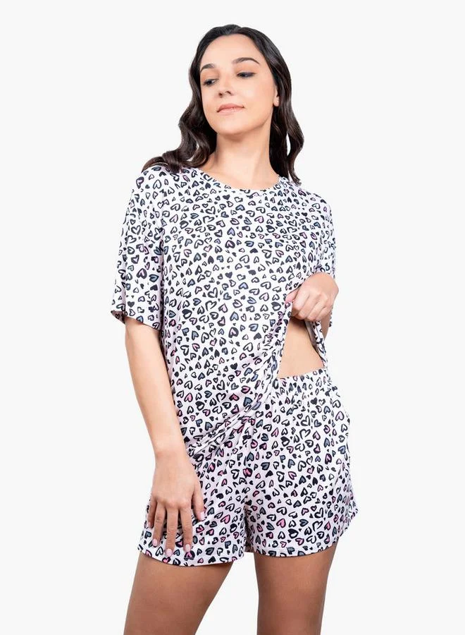Aadaraya Aadaraya Printed Drop Shoulder T-shirt and Pyjama Set