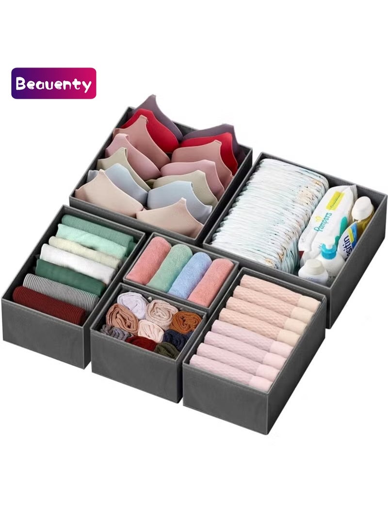 Beauenty Drawer Organizer Clothes, 6 Set Storage Bins for Baby Clothes, Underwears, Sock (Gray) - Image 1