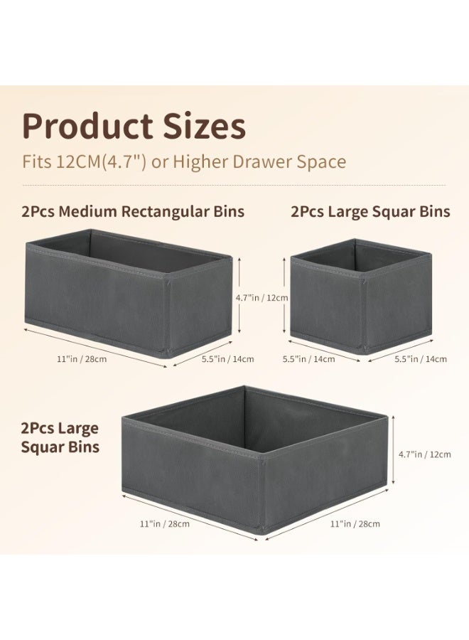 Beauenty Drawer Organizer Clothes, 6 Set Storage Bins for Baby Clothes, Underwears, Sock (Gray) - Image 5