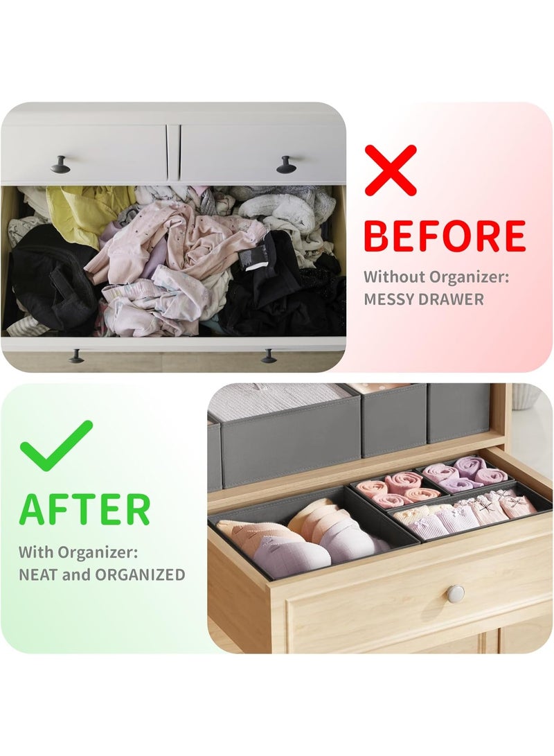 Beauenty Drawer Organizer Clothes, 6 Set Storage Bins for Baby Clothes, Underwears, Sock (Gray) - Image 3