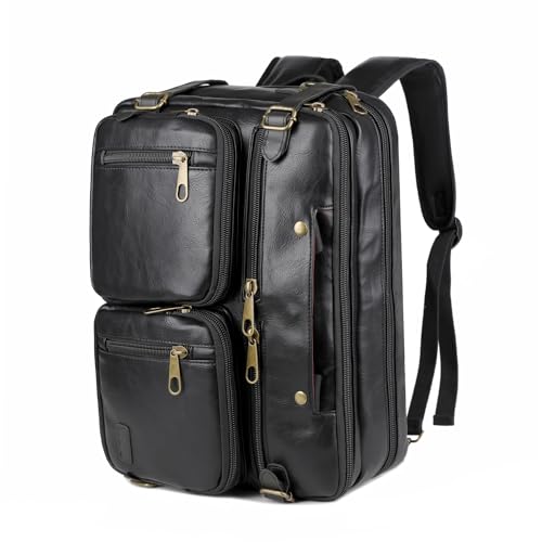 Baosha Men Vegan Leather Briefcase Backpack Hybrid 17 Inch Laptop Bag Case Business Messenger bag HB22 Black - Image 1