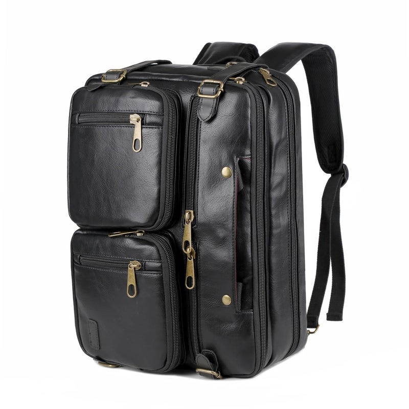 Baosha Men Vegan Leather Briefcase Backpack Hybrid 17 Inch Laptop Bag Case Business Messenger bag HB22 Black - Image 2