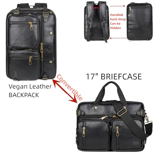 Baosha Men Vegan Leather Briefcase Backpack Hybrid 17 Inch Laptop Bag Case Business Messenger bag HB22 Black - Image 3