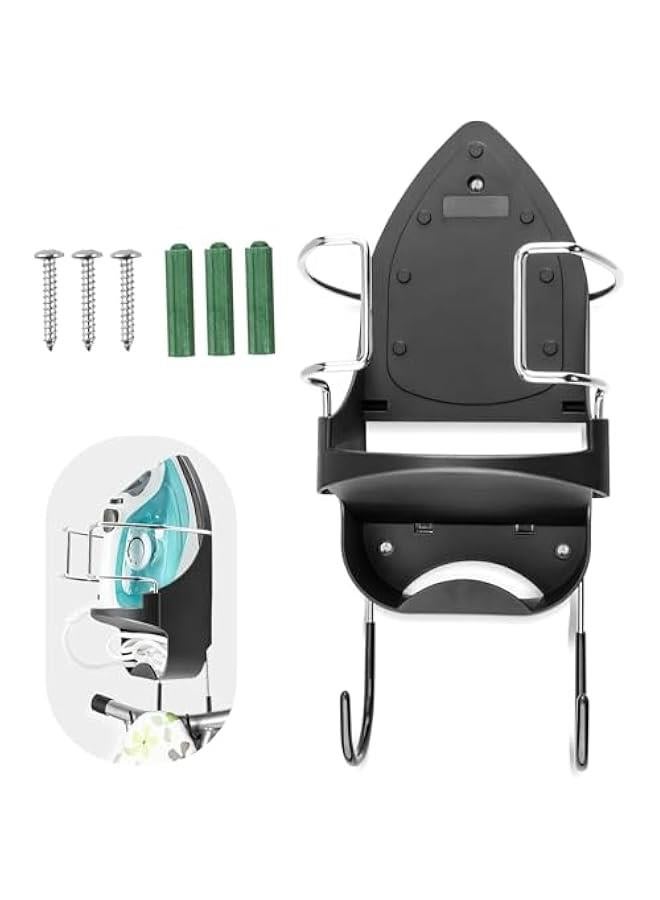 MIXDE Ironing Board Holder Wall Mount,Electric Iron Holder Iron and Ironing Board Storage Organizer Shelf with Removable Hooks for Household Bathroom Laundry Room Max 5 Inch Width(Style1-Black) - Image 1