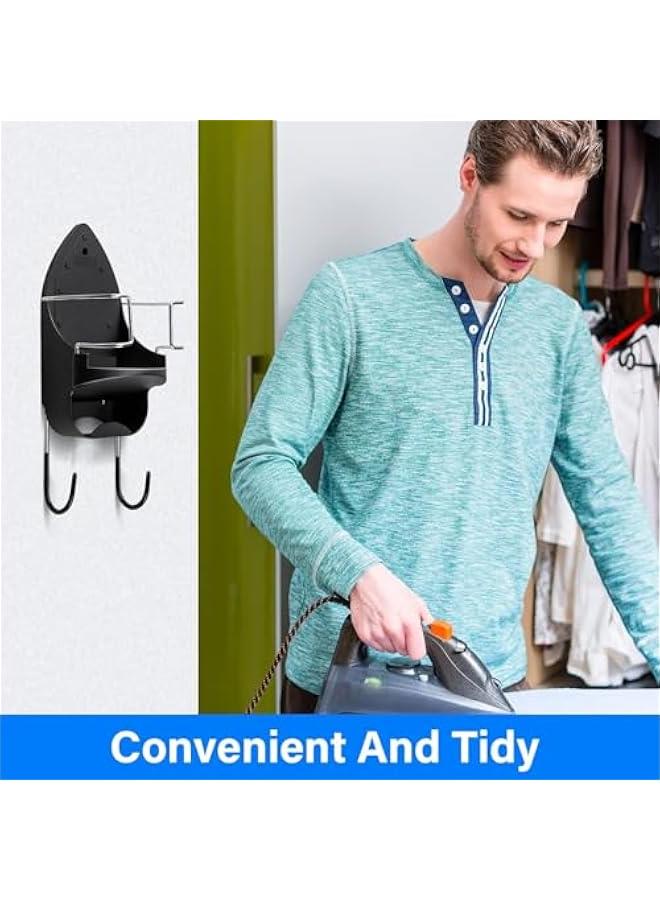 MIXDE Ironing Board Holder Wall Mount,Electric Iron Holder Iron and Ironing Board Storage Organizer Shelf with Removable Hooks for Household Bathroom Laundry Room Max 5 Inch Width(Style1-Black) - Image 4