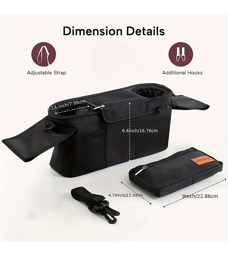 Black Large Capacity Multifunctional Stroller Bag Hanging Mother Storage Organizer Easter Gift - Image 2