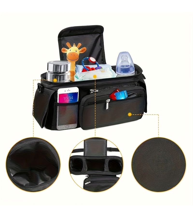 Black Large Capacity Multifunctional Stroller Bag Hanging Mother Storage Organizer Easter Gift - Image 5